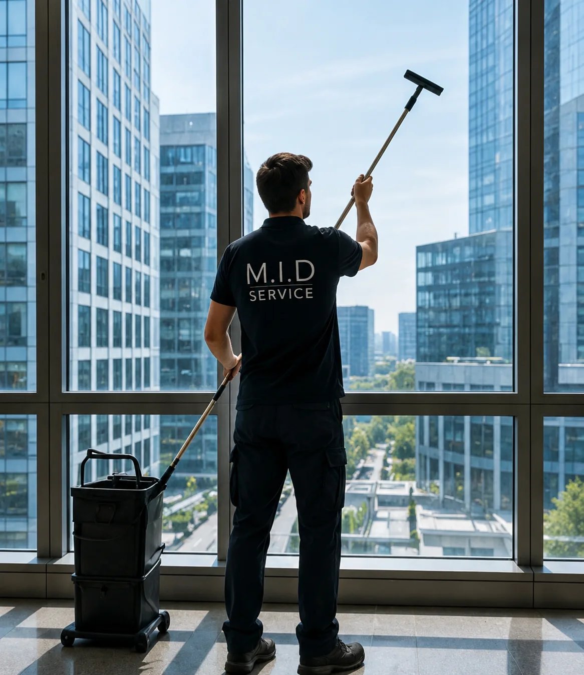 Glasreinigung der Fensterfront eines Bürogebäudes in Frankfurt